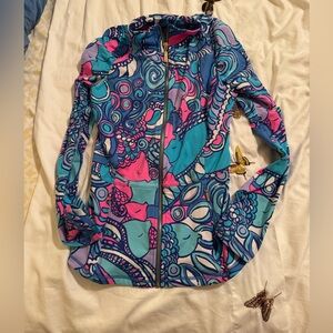 Vibrant Blue & Pink Printed Zip-Up Sweater